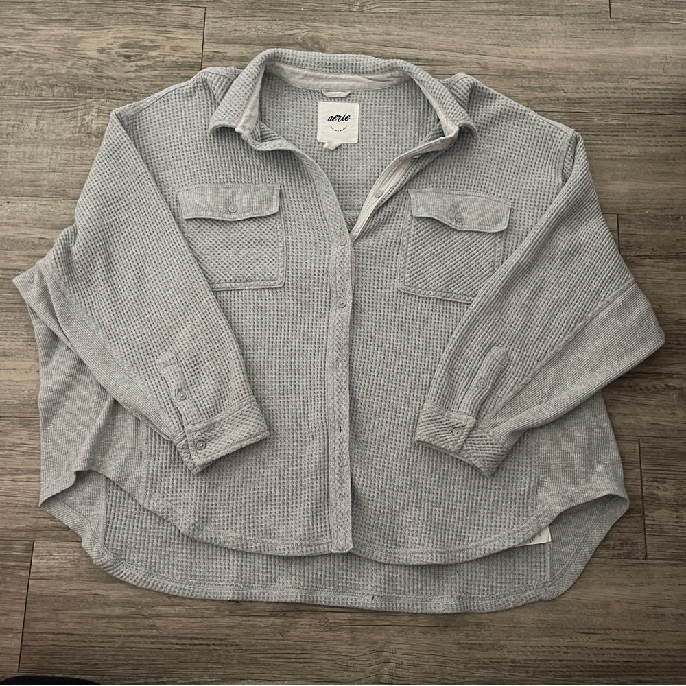 Aerie Gray Waffle Knit Sweater